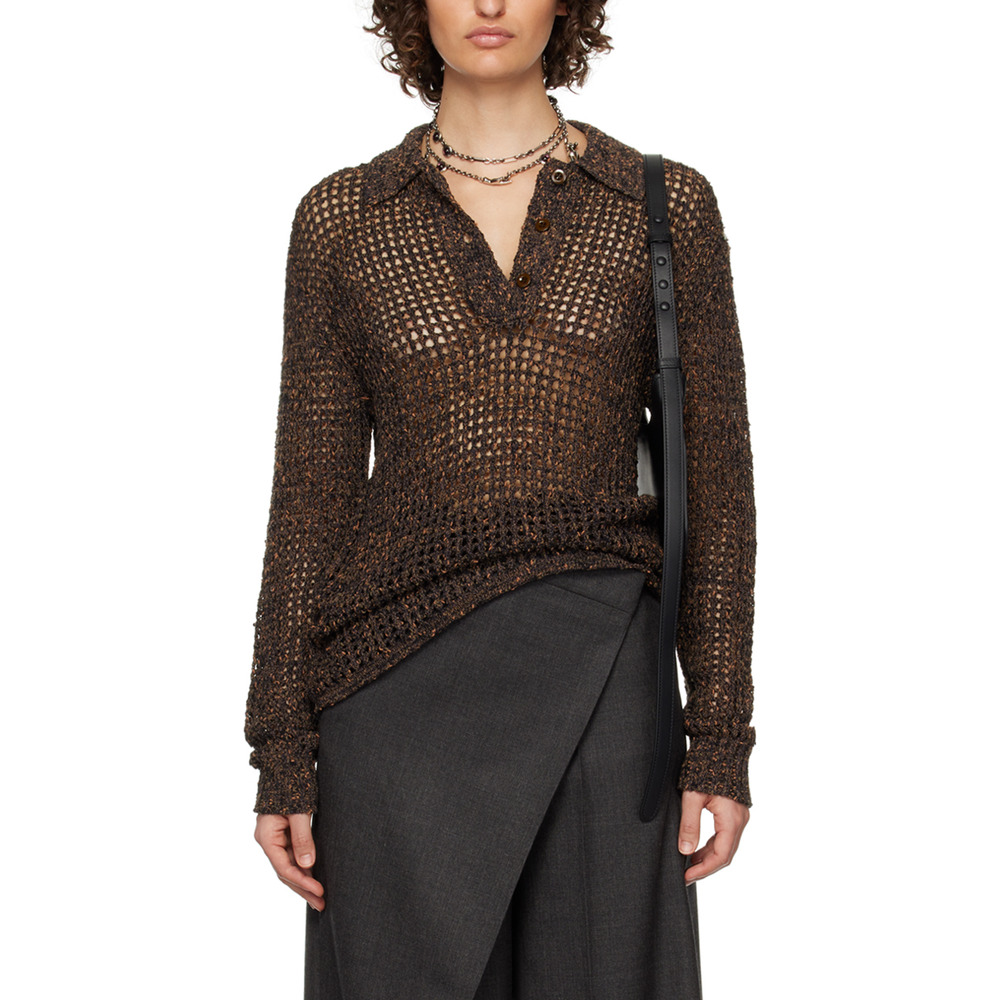 Acne Studios Textured Brown Polo Sweater Size XS